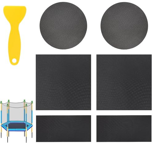 Lyreh Trampolin-Flicken-Reparaturset, Inklusive 6stk Selbstklebenden Trampolin Flicken aus Gummi in 3 Größen und 1stk Schaber zum Reparieren von Rissen oder Löchern in Matten