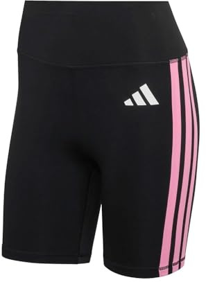 adidas Women's Optime Essentials 3Stripes Short Leggings, black/st tropic bloom, L 5 inch