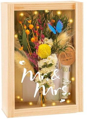 Hochzeitsgeschenk Geldgeschenk Hochzeit，LED Hochzeitsgeschenke für Brautpaar Hochzeitskarte Geldgeschenk Geschenk Hochzeit，Hochzeitsgeschenk Geld Trockenblumen Reagenzglas für Verlobung, Hochzeitstag