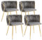 LIFEISLE Samt Stuhl, Esszimmerstuhl 4er Set mit Goldenen Metallbeinen, Schalenstuhl mit handgewebten Armlehne für Esszimmer, Wohnzimmer und Schlafzimmer Grau