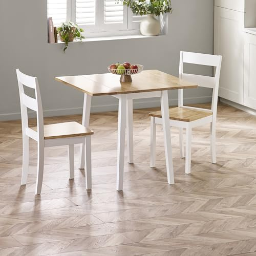 Julian Bowen Linwood White&Oak Drop Leaf Dining Table - H75xW90xD75cm | Traditional Kitchen Table for Dining Room, 45-90cm Width, Easy Extension, Seats up to 4 People