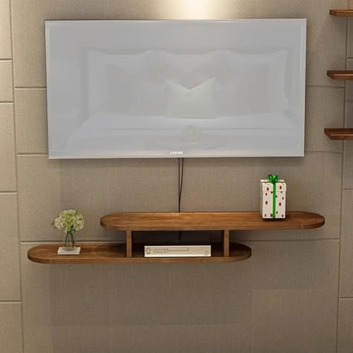 Mobile TV sospeso in Legno massello al 100% - Console multimediale e Centro di intrattenimento per Soggiorno/Camera da Letto, 39 (Marrone) - Eleganti Supporti TV a Parete per soluzioni Salv