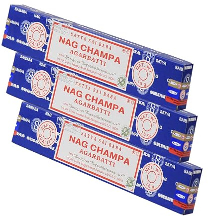 NKlaus Nag Champa Räucherstäbchen von Sai Baba für Meditation, 3 Stück | Satya; klassisches indisches Räucherwerk, 45 g; handgerollt und natürlich, für Räuchern, Yoga und Entspannung; Agarbatti