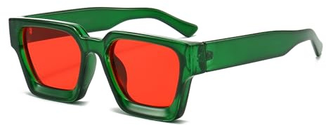 WDZAYXC Vintage Rechteckige Sonnenbrille für Damen Herren Chunky Rectangle Sunglasses Retro Brille UV400 Schutz