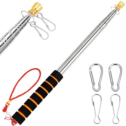 Tragbarer Teleskop-Fahnenmast zum Tragen, 3 m, einziehbarer Edelstahl-Fahnenmast zum Tragen, Teleskop-Fahnenmast für Tourführer, Flaggenmast für 3 x 5, 4 x 6 Flaggen mit 4 Clips