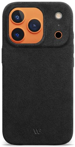 WIIUKA Hülle für iPhone 17 Pro, original Alcantara®, handgefertigt, extra Dünn, Premium Handyhülle, Case, Qi, Leder-Alternative, skiin Alcantara, Schwarz