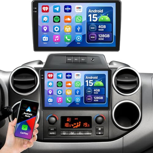 OiLiehu 4G+128G Android 15 Autoradio per Citroen Berlingo 2015-2018/Peugeot Partner 2008-2019 con CarPlay Android Auto senza Fili, 9 Touch Screen Radio con GPS WiFi Bluetooth FM/RDS EQ SWC Fotocamera