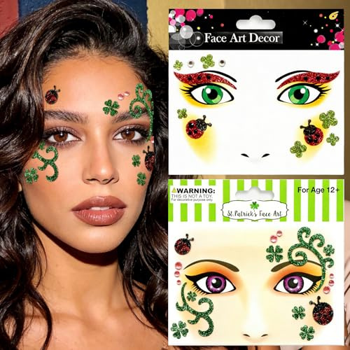 2 Stück Marienkäfer Gesichtstattoo, Aufkleber Gesicht Karneval Glitzer Bienen Sticker Gesicht, Karneval Face Tattoo Face Sticker für Cosplay Party Karneval Halloween (Rot)
