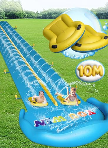 Evoio Water Slide 1000cm/32.8ft Inflatable Water Slide for Garden with 2 Double Racing Lanes & 2 Body Boards, Lawn Waterslide Outdoor for Yard Backyard Summer Play Garden Water Games Splash Water Slip