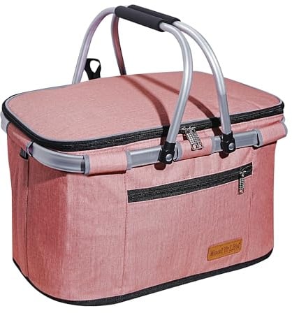 ABIUBIU Kühltasche Einkaufskorb Picknickkorb Große isolierte Kühlkorb Lunchtasche Thermo Tasche für Büro Camping Picknick Reisen Seitenstütze Aufrecht Halten