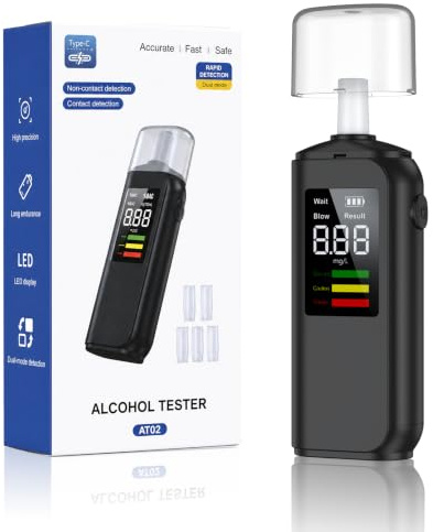 ZORVENIX Etilometro Portatile Certificato con 5 Boccagli, Professionale Alcol Test con Display LCD Digitale, per Uso Personale Famiglia e Professionale,Ricarica Type-C