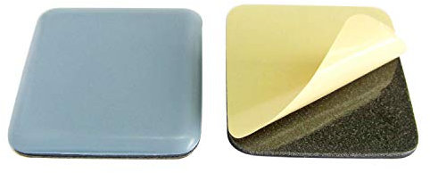 8 X Teflon-Möbelgleiter, eckig 50x50mm, 5mm stark, mit Klebefläche, Material: PTFE mit 2mm Gummipuffer, graublau, Hersteller HKB, Artikel-Nr. 20412