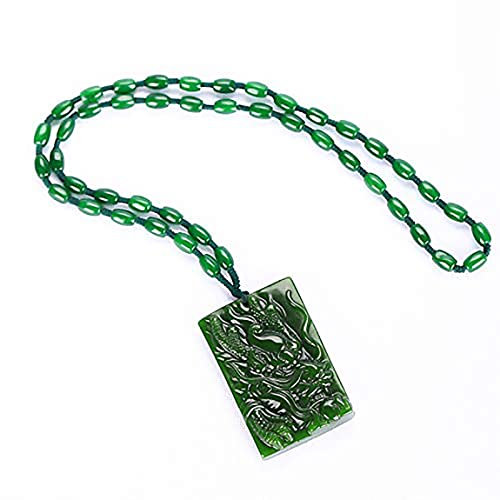yigedan Collier chinois avec pendentif dragon en jade naturel sculpté à la main, Jade, Jade