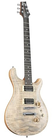 Fame Forum IV Modern E-Gitarre mit Khaya-Mahagoni-Korpus und Riegelahorn-Decke, Piezo Tonabnehmersystem, Stonewashed Grey Satin