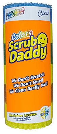 Scrub Daddy Colors Esponja Scrub Daddy, Estropajo Cara Sonriente Limpieza Anti-Rayaduras, Esponja Lavable Antibacteriana y Reutilizable para Cocina y Baño, con Tecnología Flextexture - Paquete de 6