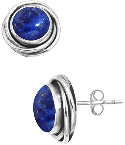 Jeweloporium 925 Sterling Silber Ohrring für Frauen Sílbern Ohrstecker Blau Natürlich Lapislazuli mit Stein Kostüm Ostern Geschenk Jahrgang Schmuck