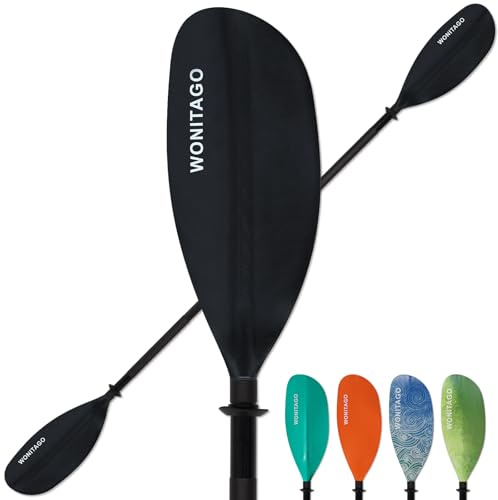 WONITAGO Kajak-Paddel mit Legierungsschaft und PP-Klinge, schwimmende Kajak-Ruder, verstellbar 230-250 cm, Schwarz