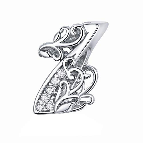 FOREVER QUEEN 0,1,2,3,4,5,6,7,8,9 Zahlen Charm Anhänger 925 Sterling Silber passend für Charm Armbänder, bedeutungsvolle Zahlen Anhänger für Geburtstag/Jahrestag