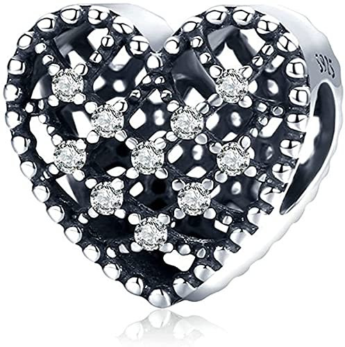 NINGAN cuore d'amore Charms fit Pandora Charms Bracciali, 925 Sterling Silver Bead Heart Charm per bracciali e collane, perfetto regalo di San Valentino per le donne moglie mamma 542