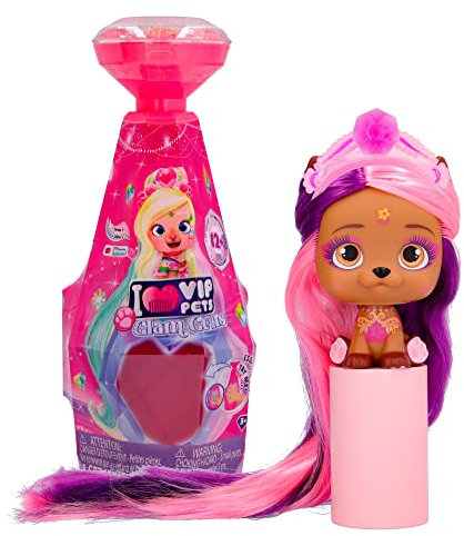 VIP PETS Glam Gems S5 | Überraschungs-Hündchen zum Sammeln im funkelnden Glamour-Look mit 30cm-langem Haar zum Kämmen und Edelstein-Accessoires für den perfekten Glitzer-Style – Geschenk für Jungen +3