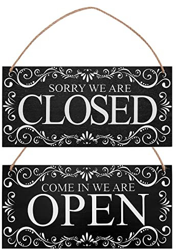 SUPERDANT Naturholz Geschäftsschild Geöffnet Und Geschlossen Come In We are Open & Sorry We are Closed Zweiseitiges Wendbares Ladenschild Zum Aufhängen Für Geschäft Café Bar Tür Fenster 30x15CM