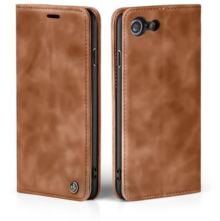 LBH Handyhülle für iPhone 7/8 / SE (2020) in Hellbraun mit Karten- und Geldfach Smartphone Hülle mit Standfunktion Flip Case Schutzhülle Magnetverschluss Vintage
