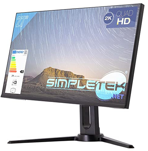 SIMPLETEK Monitor Gaming 27 2K 144Hz 1ms Quad HD HDMI DisplayPort | Grafica Professionale LCD LED Nvidia G-Sync AMD Freesync Altezza Regolabile VESA