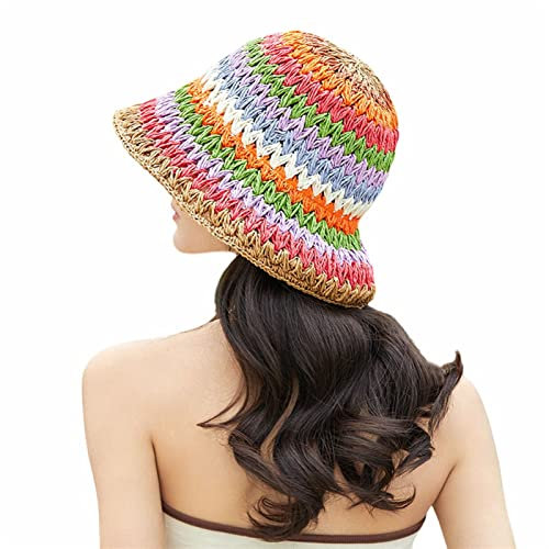GIBZ Chapeau Colorés en Paille Femme Pliable Plage Voyage Soleil Casquettes Rip Curl Large Bord, Orange