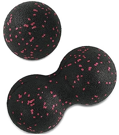 Selbstmassageball, Blackball, Duo Ball Klein Self, Erdnuss Massageball Faszienball-Set, Lacrosse-Ball Muskelrolle für Wirbelsäule, Akupressur Plantarfasziitis Reflexzonenmassage (Pink)