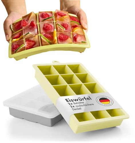 Blumtal Eiswürfelformen Silikon 2x15er - Eiswürfelform mit Deckel - Silikon Eiswürfelform für Eiswürfel 3,3 cm - 2 x Eiswürfelbehälter groß - BPA freie Eiswürfelform 2x - Ultimate Grey und Yellow