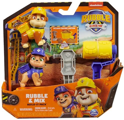 Rubble & Crew – Actionfiguren-Set mit je 2 Hundefiguren (Rubble & Mix oder Wheeler & Charger), 2 Bauspielzeugen und 85g Kinetic Sand Build-it-Sand, Spielzeug geeignet für Kinder ab 3 Jahren