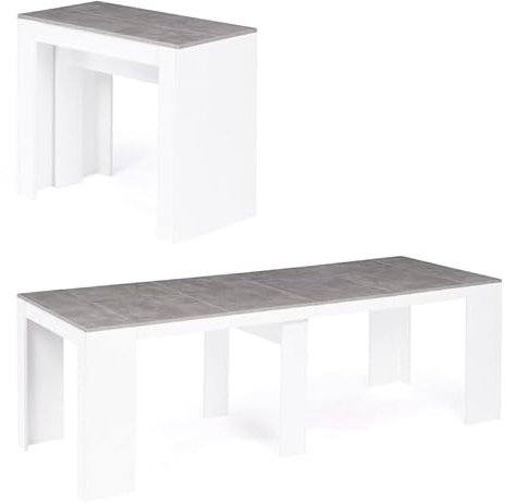 IDMarket - Table Console Extensible Orlando 10 Personnes 235 cm Bois Blanc et Effet béton