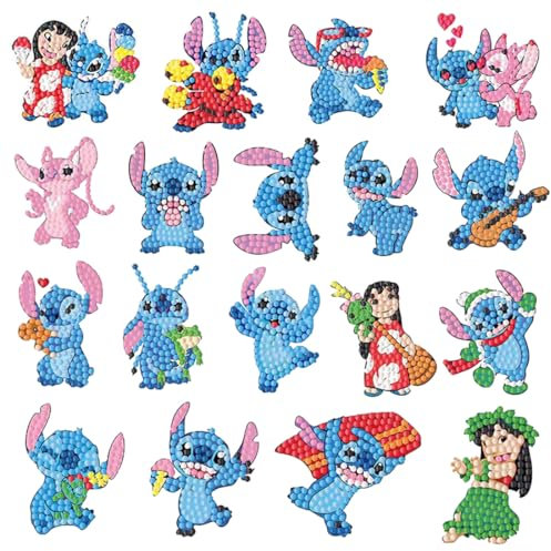 Cartoon Diamond Painting Set Kinder, 18 Stück Diamont Painting Sticker, DIY Diamonds Painting Aufkleber Ab 4 5 6, Crystal Art Buddies mit Werkzeugen, Anime Diamantmalerei für Jungen MäDchen Geburtstag