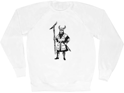 Small 'Viking Warrior With Battle Axe' Adult Sweatshirt/Sweater/Jumper (SW00130853) White