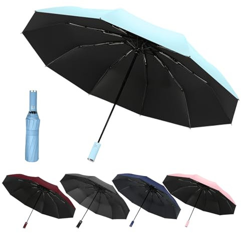 EEPLUYTY Automatischer Regenschirm mit Auf-Zu-Automatik, 10 Rippen, Sturmfest, UV-Schutz für Regen oder Sonnenschein - Taschenschirm