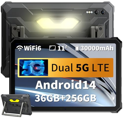 Blackview Tablet Resistente 11 Pulgadas FHD+ 5G LTE Rugged Tablet Active 10 Pro 30000mAh & 400Lumen 36GB RAM 256GB ROM/2TB TF Android 14 Rugerizada 108MP+50MP AI Cámara GPS/NFC/Face ID/OTG/PC Mode