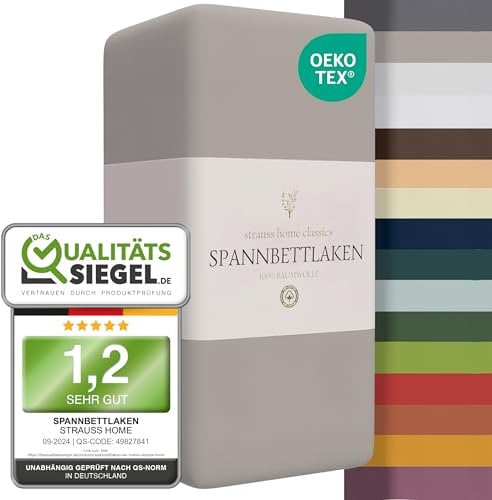 Strauss Home ® Jersey Spannbettlaken Spannbetttuch Bettlaken 100% Baumwolle 140x220-160x220 cm Übergrösse Wasserbett Boxspringbett (Dunkelgrau)