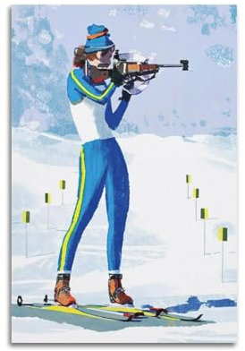 SFXHHWG Sportposter im Aquarell-Stil, Biathlon-Sportler, Illustration, exquisit, modern, Familie, dekoratives Gemälde für Wohnzimmer, Schlafzimmer, Leinwand, Wandkunstdruck, Bild, 30 x 45 cm