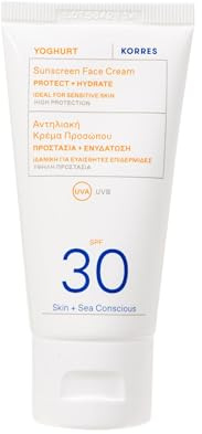KORRES YOGHURT Sonnencreme fürs Gesicht SPF30, schnell einziehend, 50ml | spendet lang anhaltende Feuchtigkeit, wasserresistent, UVA UVB-Schutz, transparentes Finish, ideal für sensible Haut