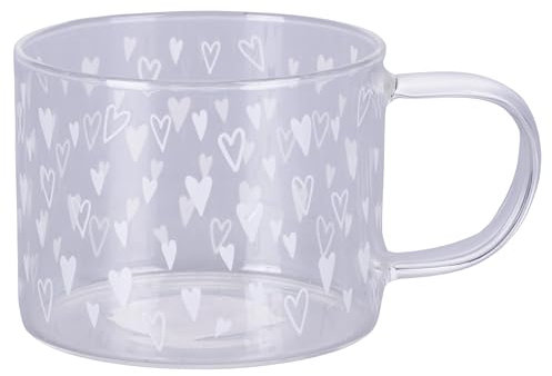Villa d'Este Home Tivoli 1996 Mug 380 ml in vetro borosilicato, decoro cuori, Glass