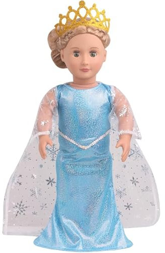 DUORUIMI Prinzessin Frozen Puppe Kleid lang blau mit Umhang für American Girl Puppe 45,7 cm mit Krone