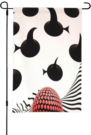 Fond surréaliste, couleurs rouge, blanc et noir, drapeaux de jardin printaniers pour l'extérieur, parfaits pour les décorations de cour de Pâques et la décoration printanière extérieure