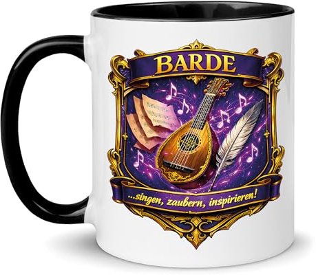 Inkdaps Barde singen, zaubern, inspirieren, Fantasy Rollenspiel Tasse, Keramik, 330 ml, Schwarz