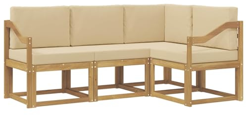 vidaXL Outdoor-Sofagarnitur mit Kissen 4 pcs Weiß und Beige, Garten, modernes Sofa für draußen, Elegante Lounge, strapazierfähige Möbel für Terrasse und Patio