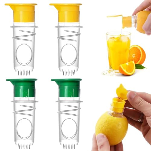 ZORTVUL 4 Pezzi Spremiagrumi Manuale, Spremiagrumi Portatile In Plastica Resistente, Ideale Per Limoni, Arance E Cocktail, Con Coperchio, Giallo & Verde