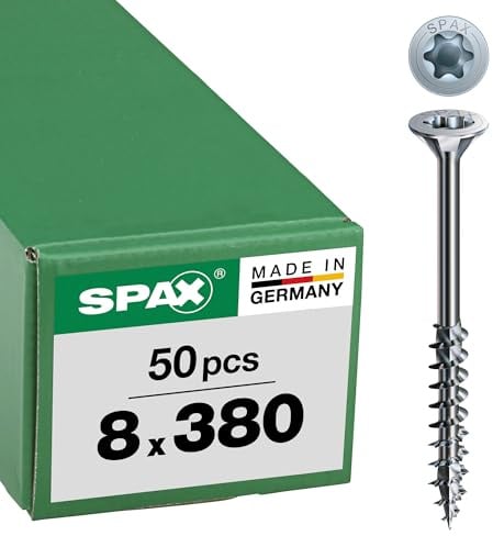 SPAX Timber construction screw, 8 x 380 mm, 50 pieces, partial thread, flat countersunk head, T-STAR plus T40, 4CUT, WIROX - 0191010803805