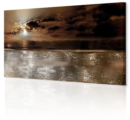 decomonkey Bilder Abstrakt 120x40 cm 1 Teilig Leinwandbilder Wandbild Meer | Strukturleinwand, Holzkeilrahmen, Bild auf Leinwand, Kunstdruck, Wanddeko, Wohnzimmer, Wanddekoration, Sonne, braun