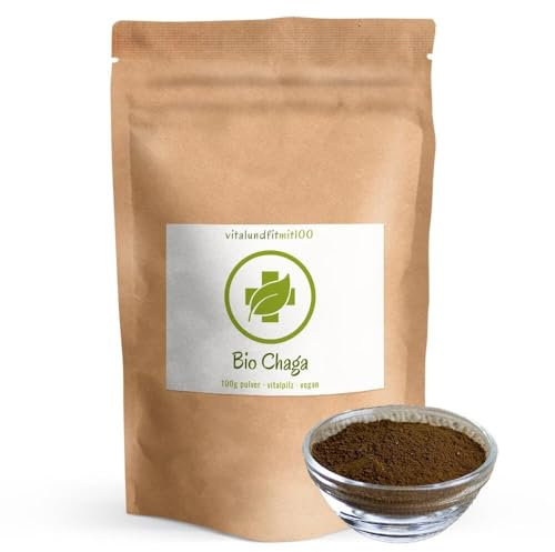 vitalundfitmit100 Bio Chaga Pulver 100 g – Schiefer Schillerporling, Rohkost