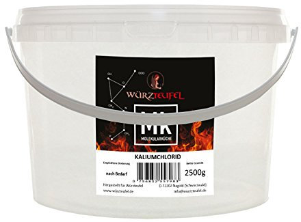 Cloruro de potasio, sal de potasio de calidad alimentaria, sustituto de la sal dietética, KCL, E508. PE - Cubo de 2500 g (2,5 kg)