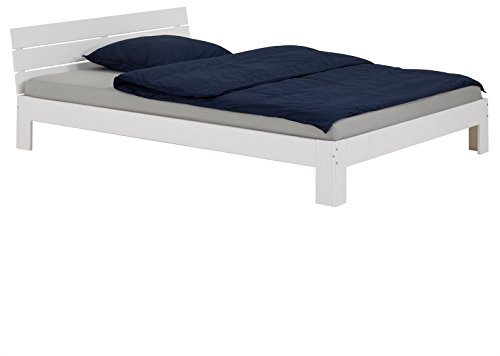 IDIMEX Massivholzbett Doppelbett Bettgestell mit Kopfteil Thomas, Kiefer massiv, 140x200 cm, weiß